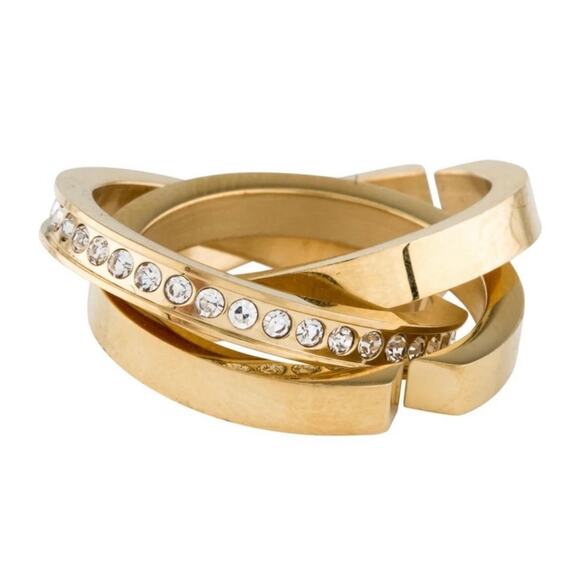 Vita Fede Cassio Rings Stackable Adjustable Pave Crystals Gold Plated 7.5 NEW - Picture 3 of 8